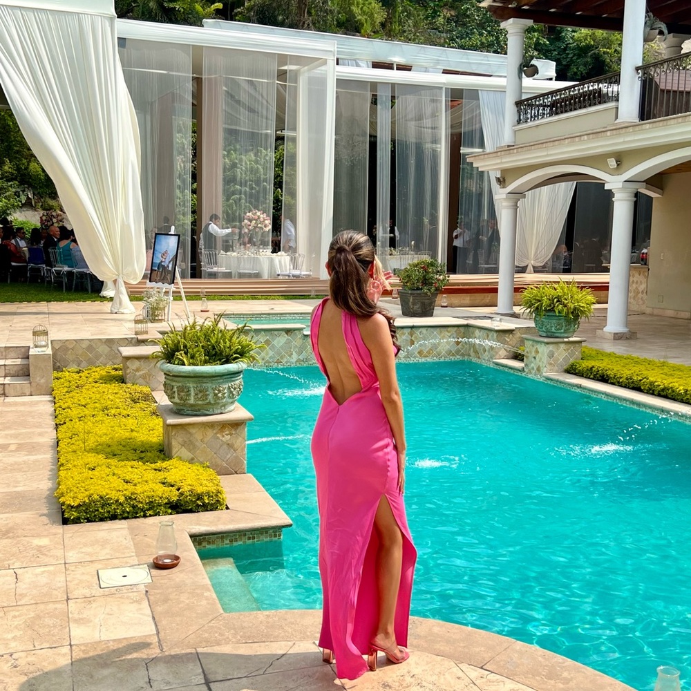 Meshki Pink Halter Gown with Slit